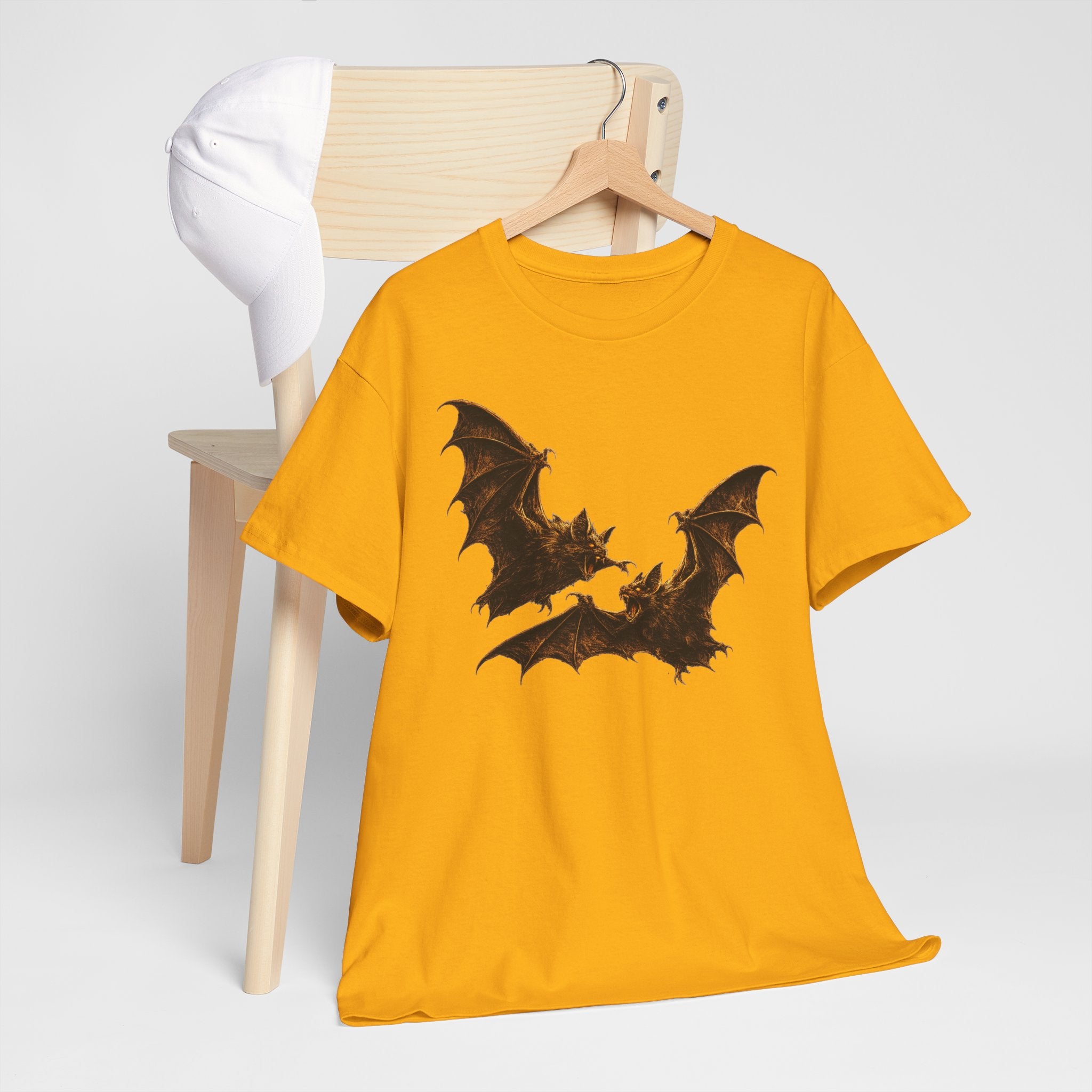 Bat duo Graphic Tee — Vintage Gothic Bat Illustration Shirt