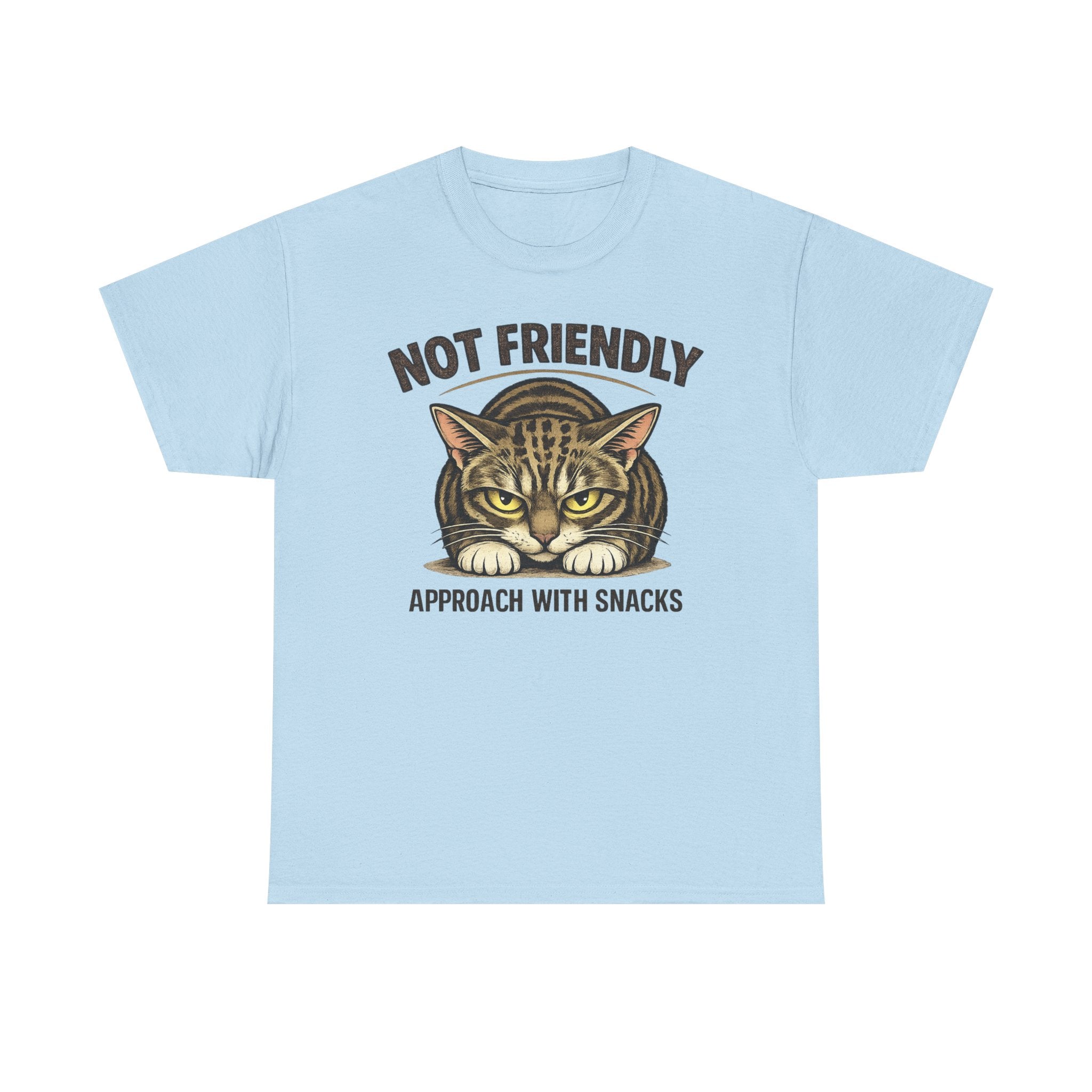 Not Friendly Cat T-Shirt — Graphic Tee "Approach With Snacks"