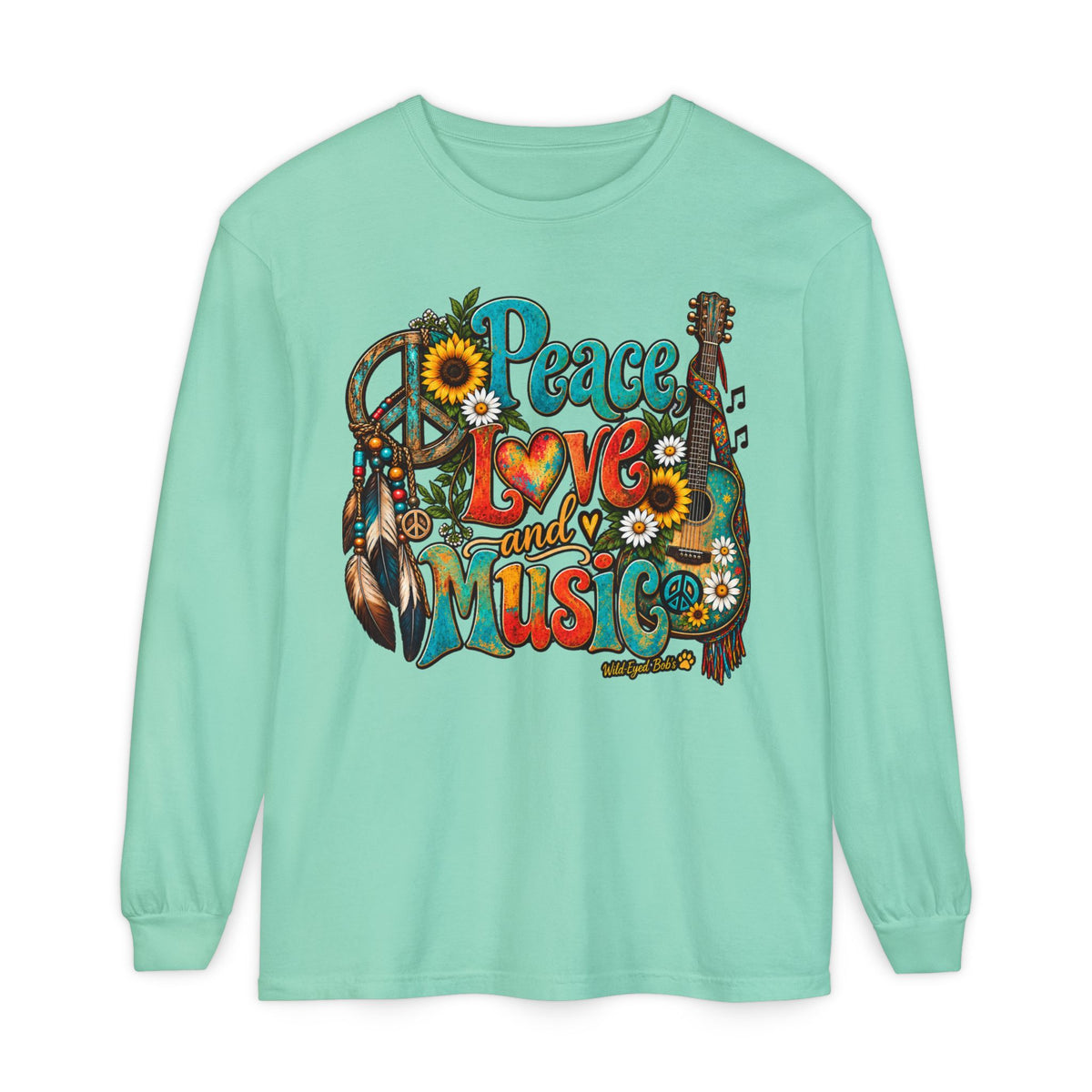 Peace Love and Music Long Sleeve Boho Style Tee