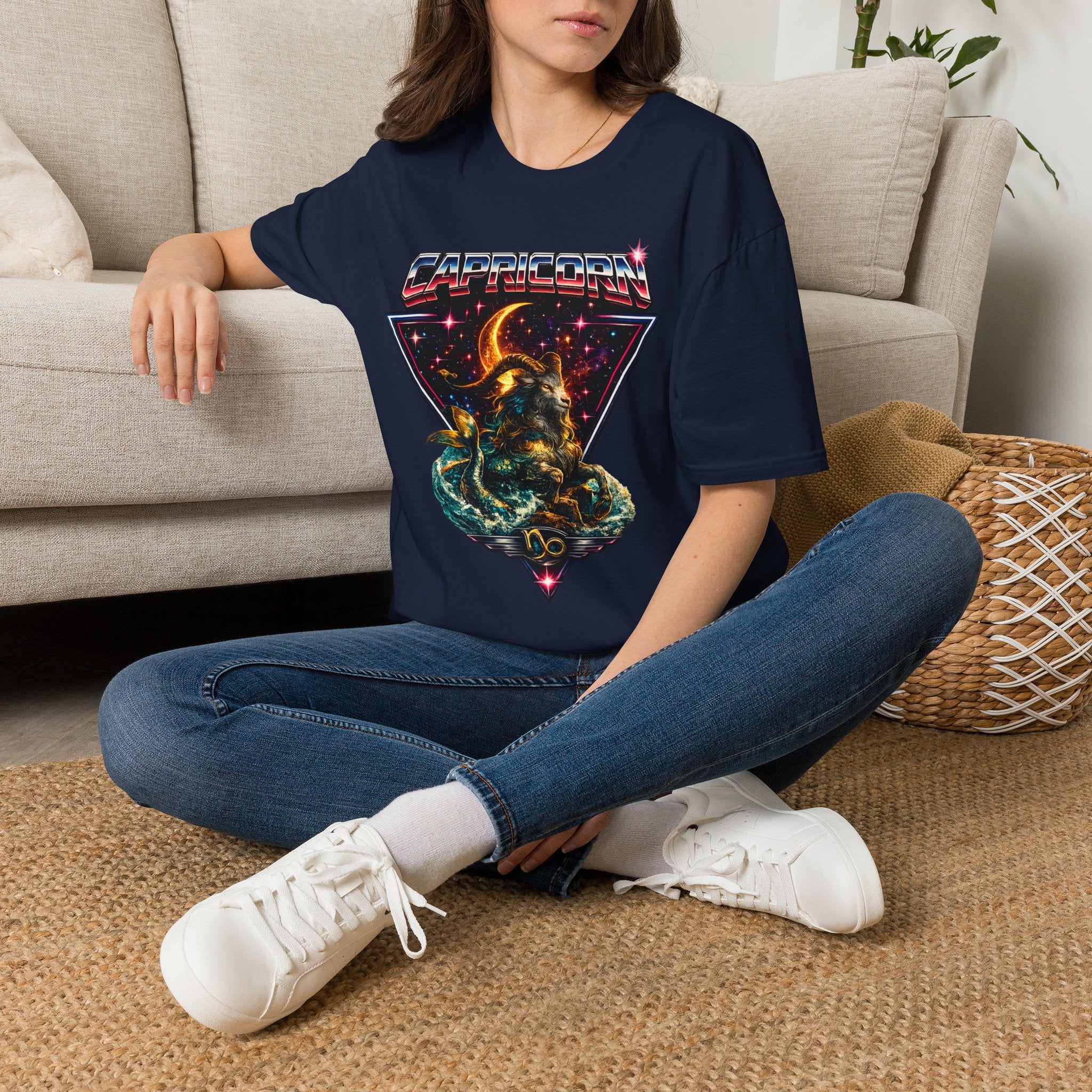 Capricorn Zodiac T-Shirt — Retro Cosmic Sea Goat Astrological Tee