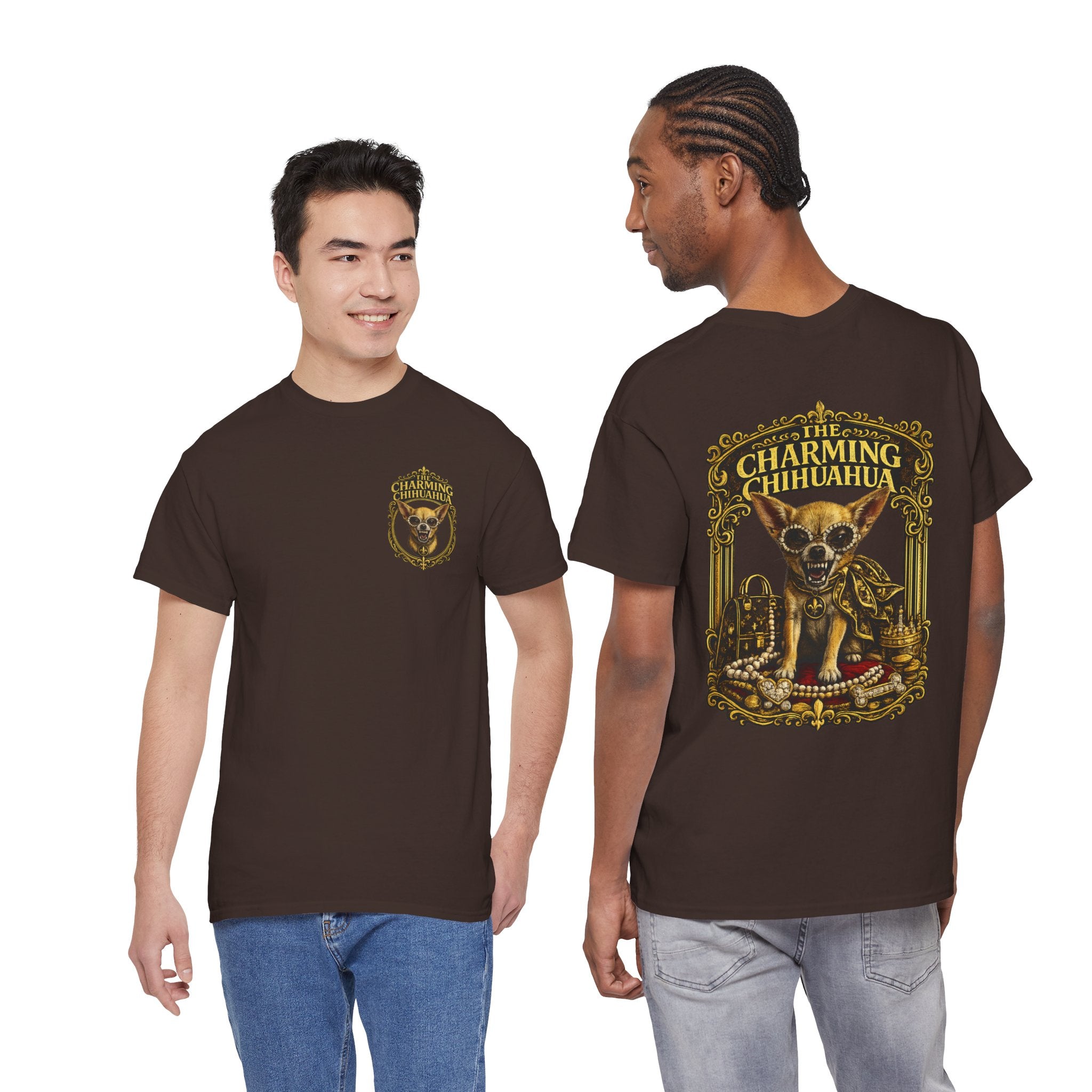Chihuahua Crest Tee with back print — Vintage Chihuahua "THE CHARMNG CHIHUAHUA"
