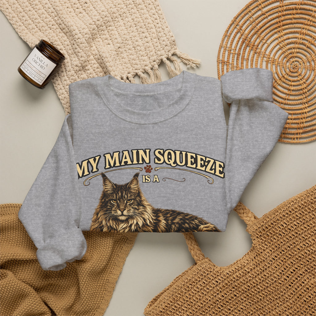 Maine Coon Sweatshirt - "My Main Squeeze" Cat Lover Crewneck