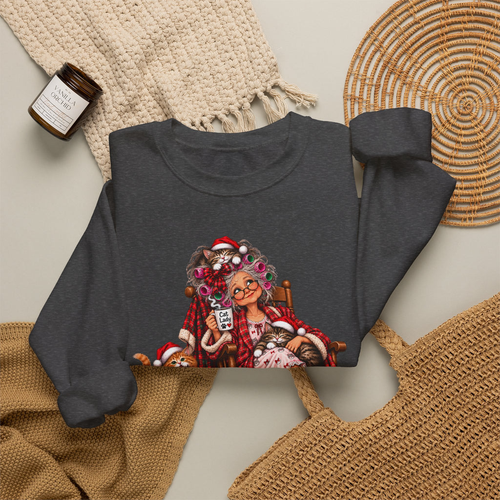 Christmas Cat Lady - Cozy Holiday Cats & Coffee Sweatshirt