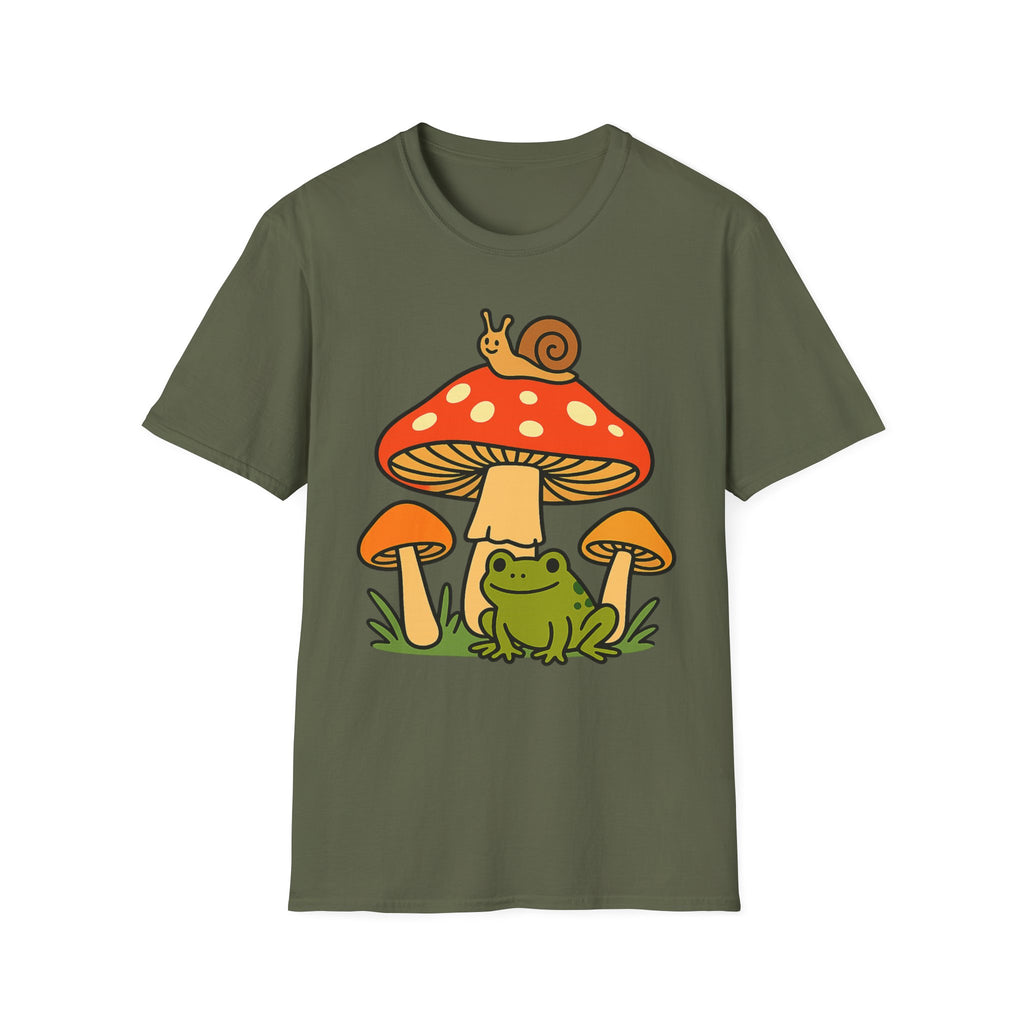 Mushroom Garden T-Shirt — Cute Snail & Frog Graphic Tee