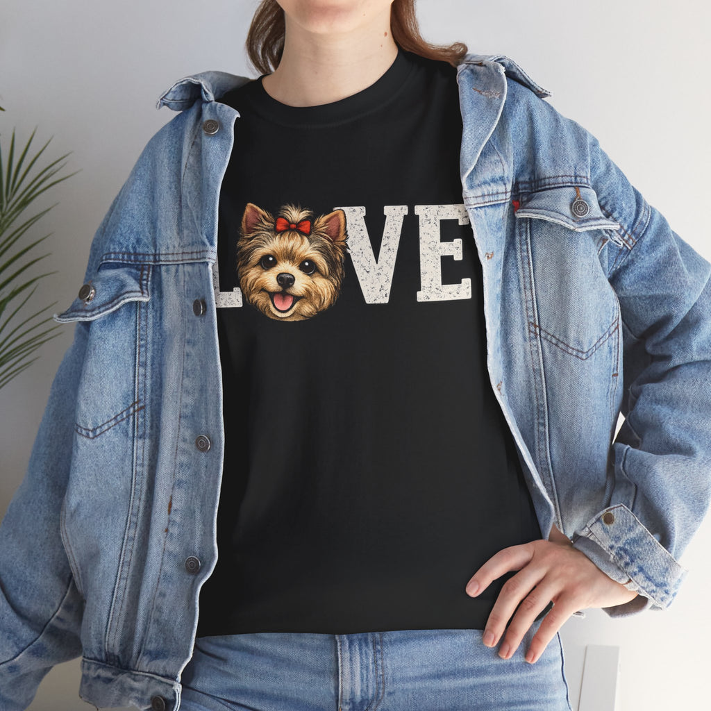 Love  Yorkie T‑Shirt — Cute Yorkie Face 'LOVE' Graphic Tee for Dog Lovers