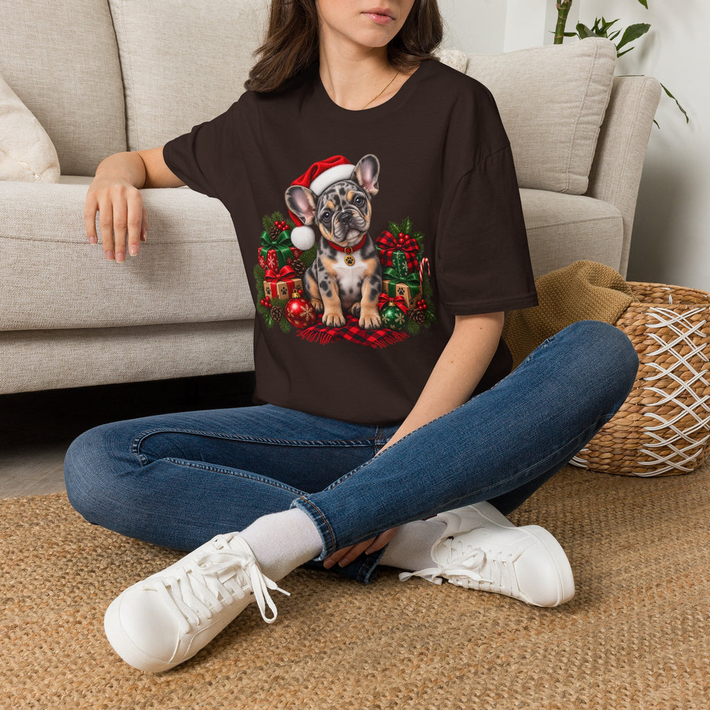 French Bulldog Christmas T-Shirt — Cute Santa Pup Holiday Tee