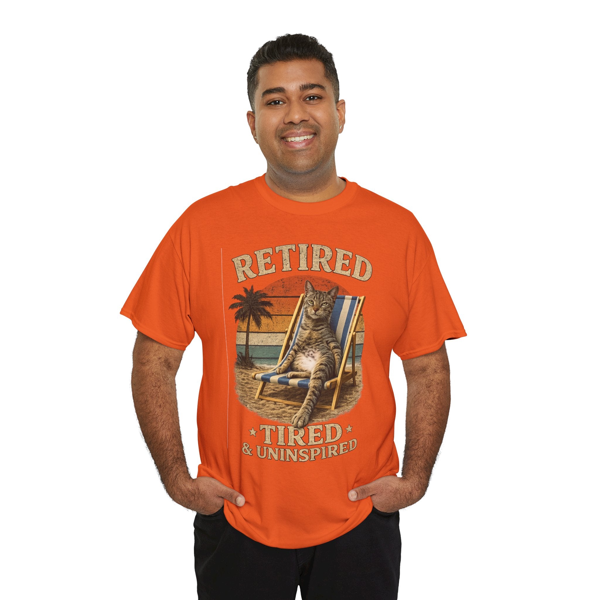 Retired, Tired & Uninspired Cat Tee — Funny Retirement Shirt