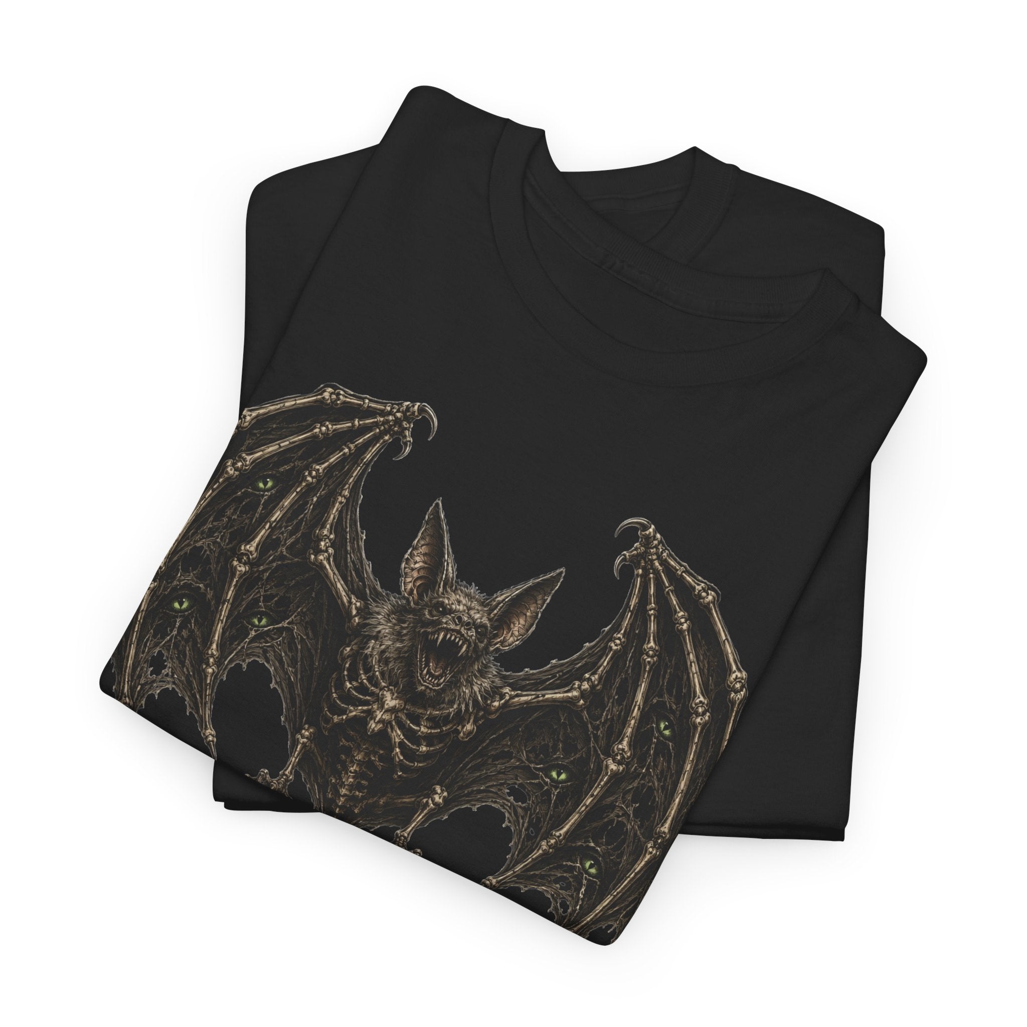 Gothic Bat Graphic Tee — Vintage Winged Skeletal Bat T‑Shirt for Halloween & Gothic Style