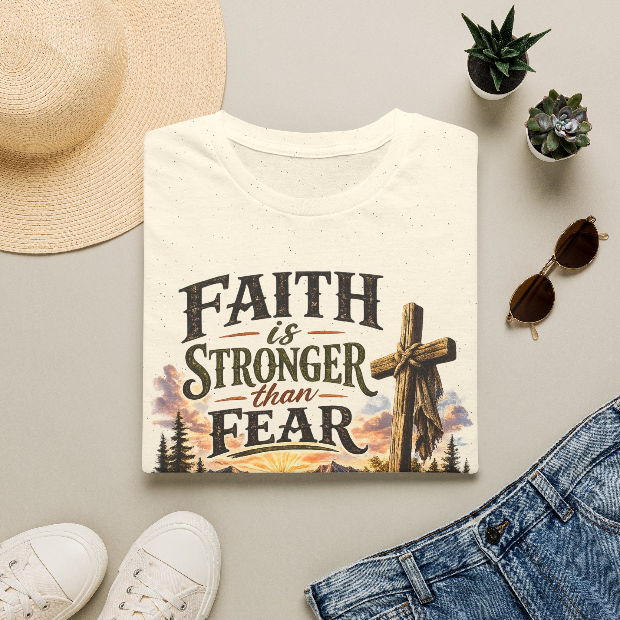 Faith Is Stronger Than Fear T-Shirt — Christian Cross Inspirational Tee