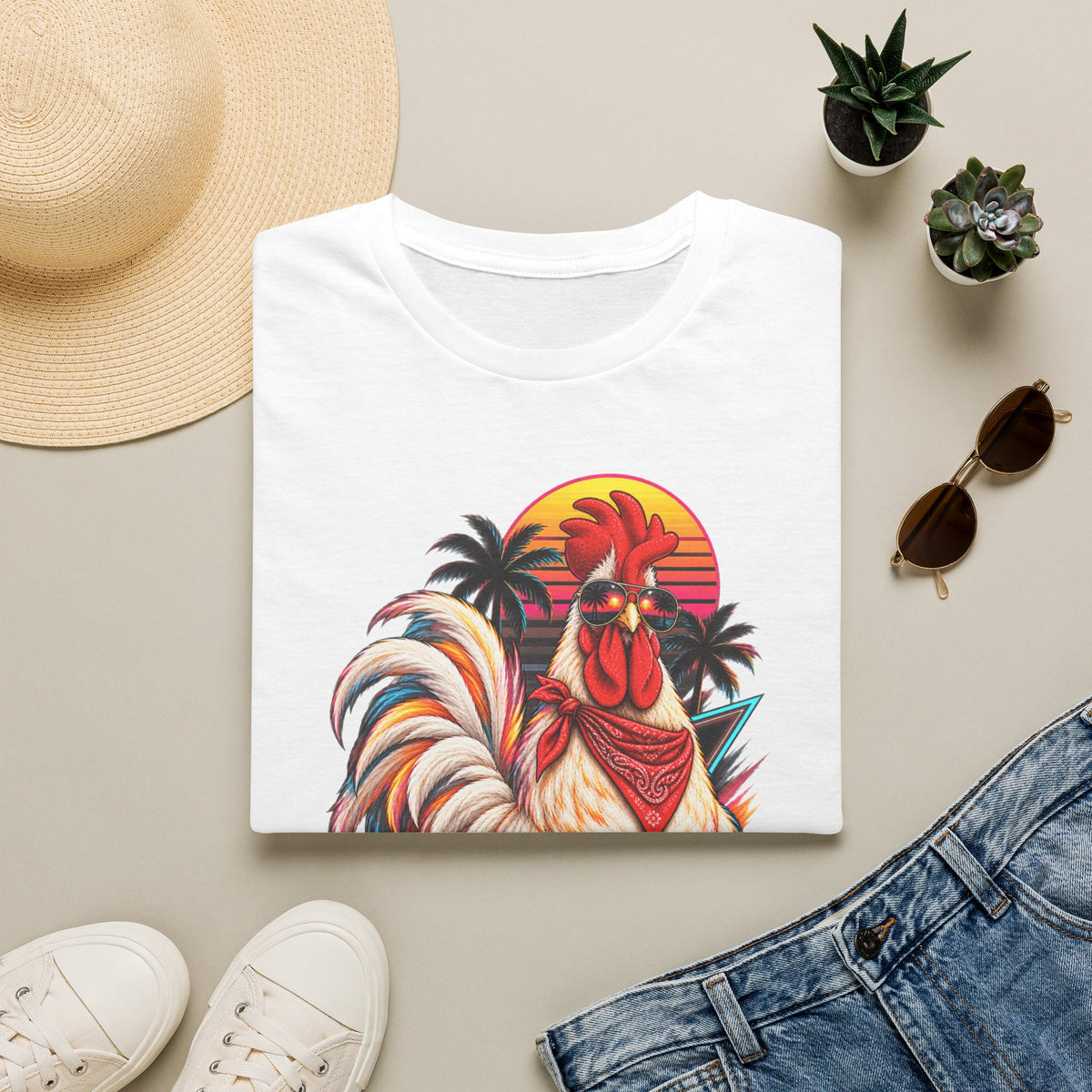 Rooster Sunset T-Shirt — Tropical Rooster Graphic Tee