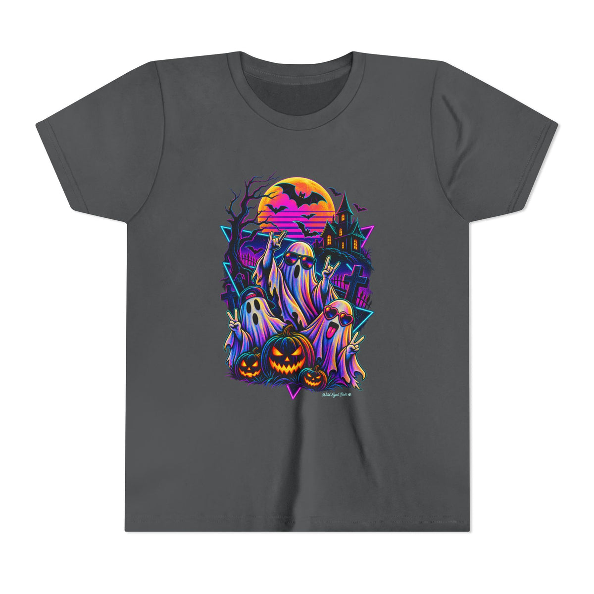 Youth Halloween Ghosts T‑Shirt — Neon Retro Pumpkin Tee