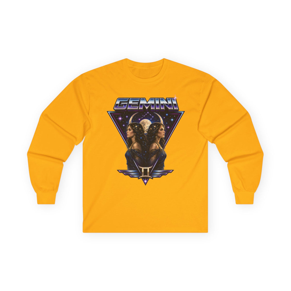 Gemini Zodiac Long Sleeve Tee — Retro Twin Goddesses Astrology Shirt