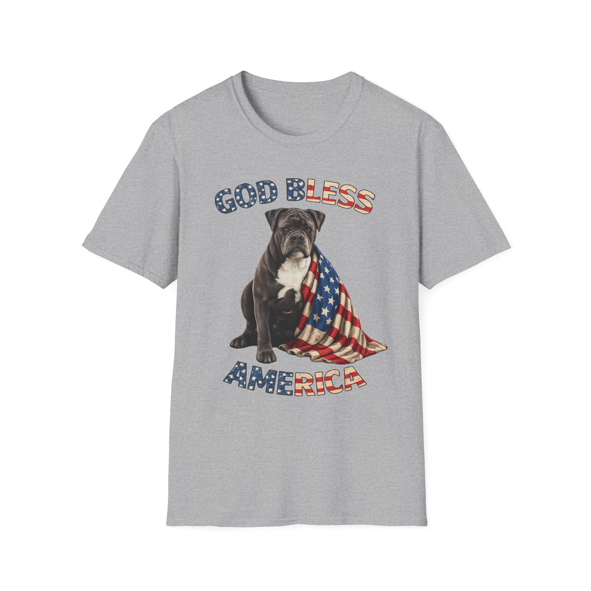 God Bless America Bulldog T-Shirt — Patriotic USA Flag Pup Tee