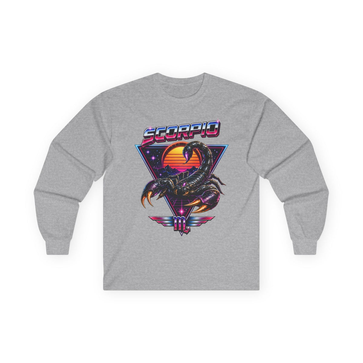 Scorpio Retro Sunset Long Sleeve Tee — Vintage 80s Scorpion Zodiac Shirt