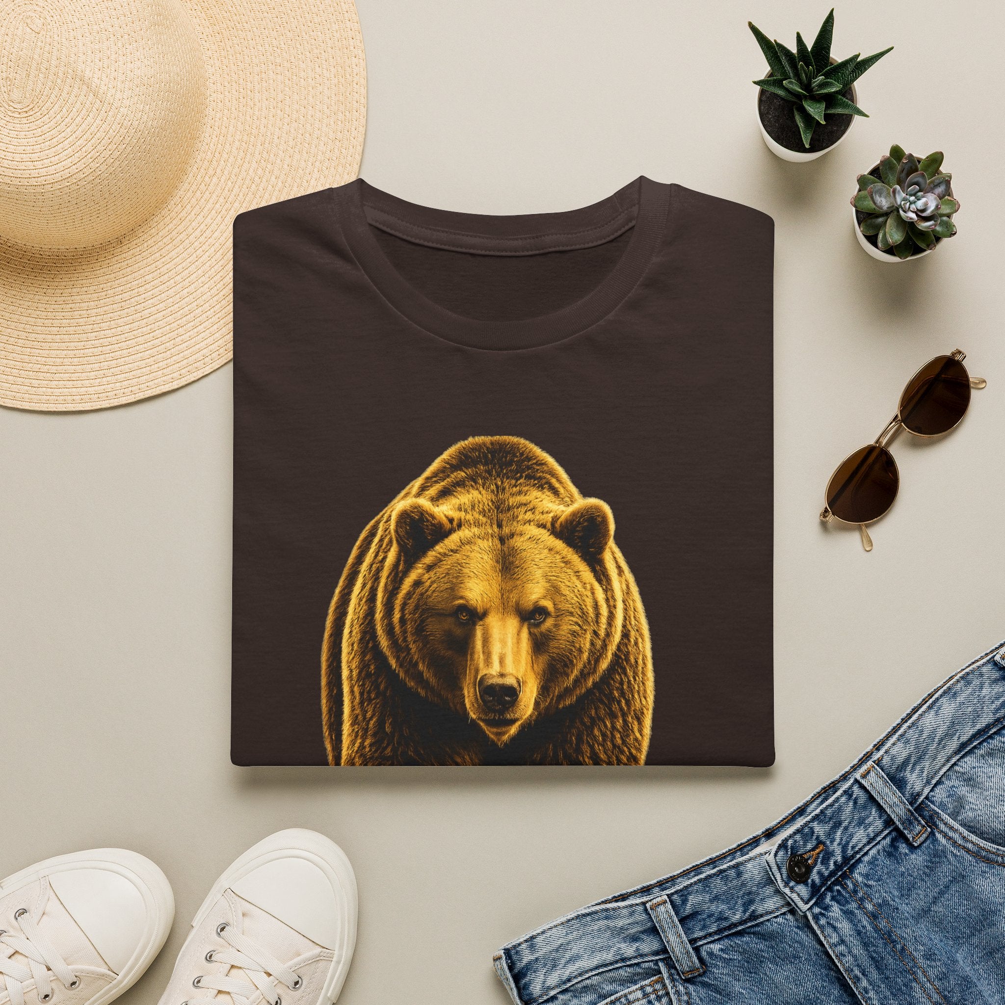 Bear Graphic T-Shirt — Bold Front-Facing Brown Bear Tee