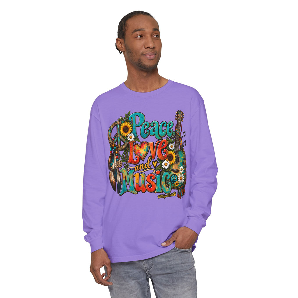 Peace Love and Music Long Sleeve Boho Style Tee