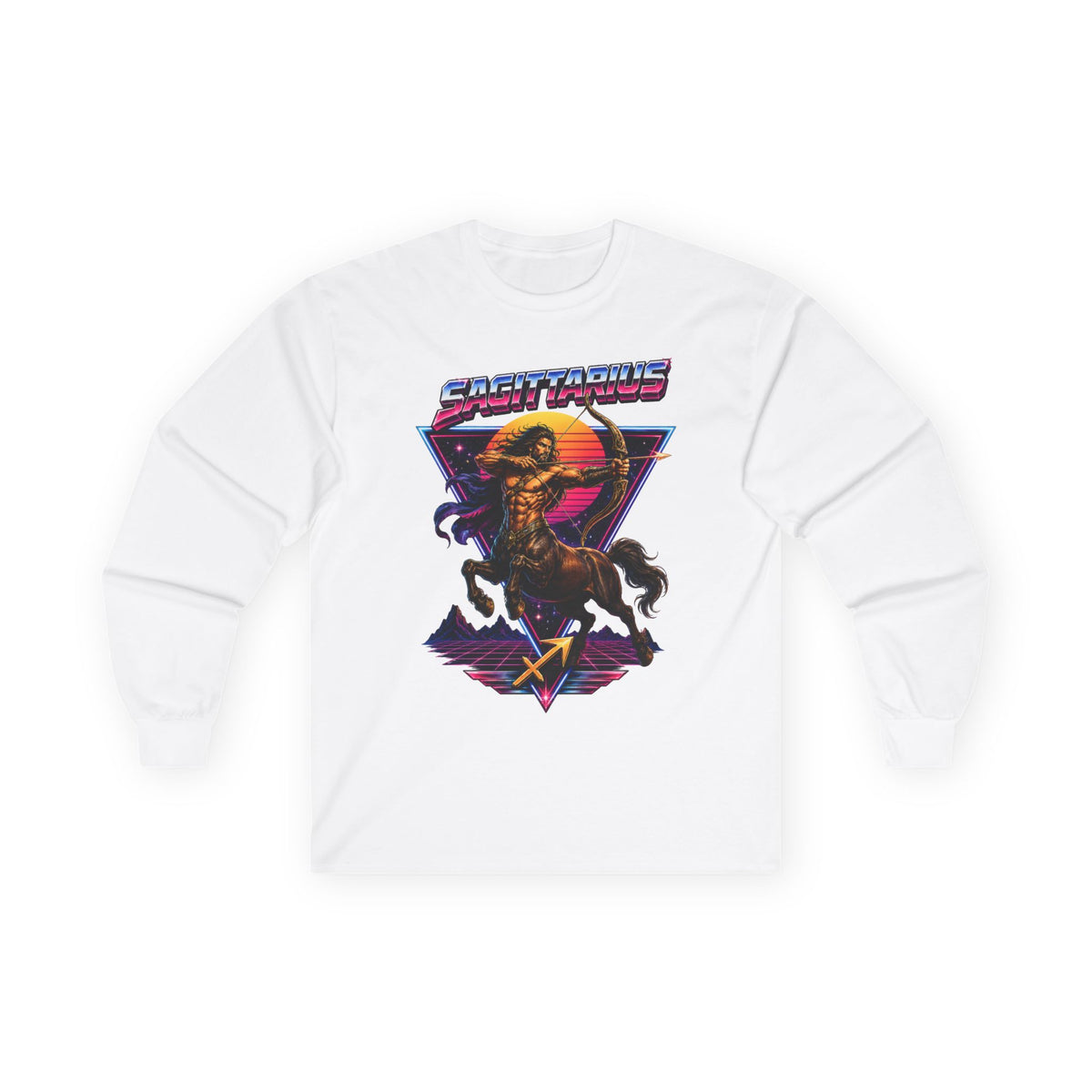 Retro Synthwave Centaur Long Sleeve Zodiac Tee