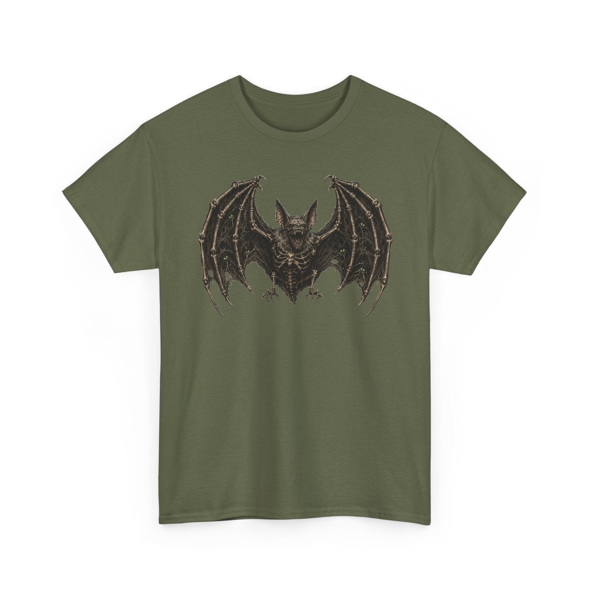 Gothic Bat Graphic Tee — Vintage Winged Skeletal Bat T‑Shirt for Halloween & Gothic Style
