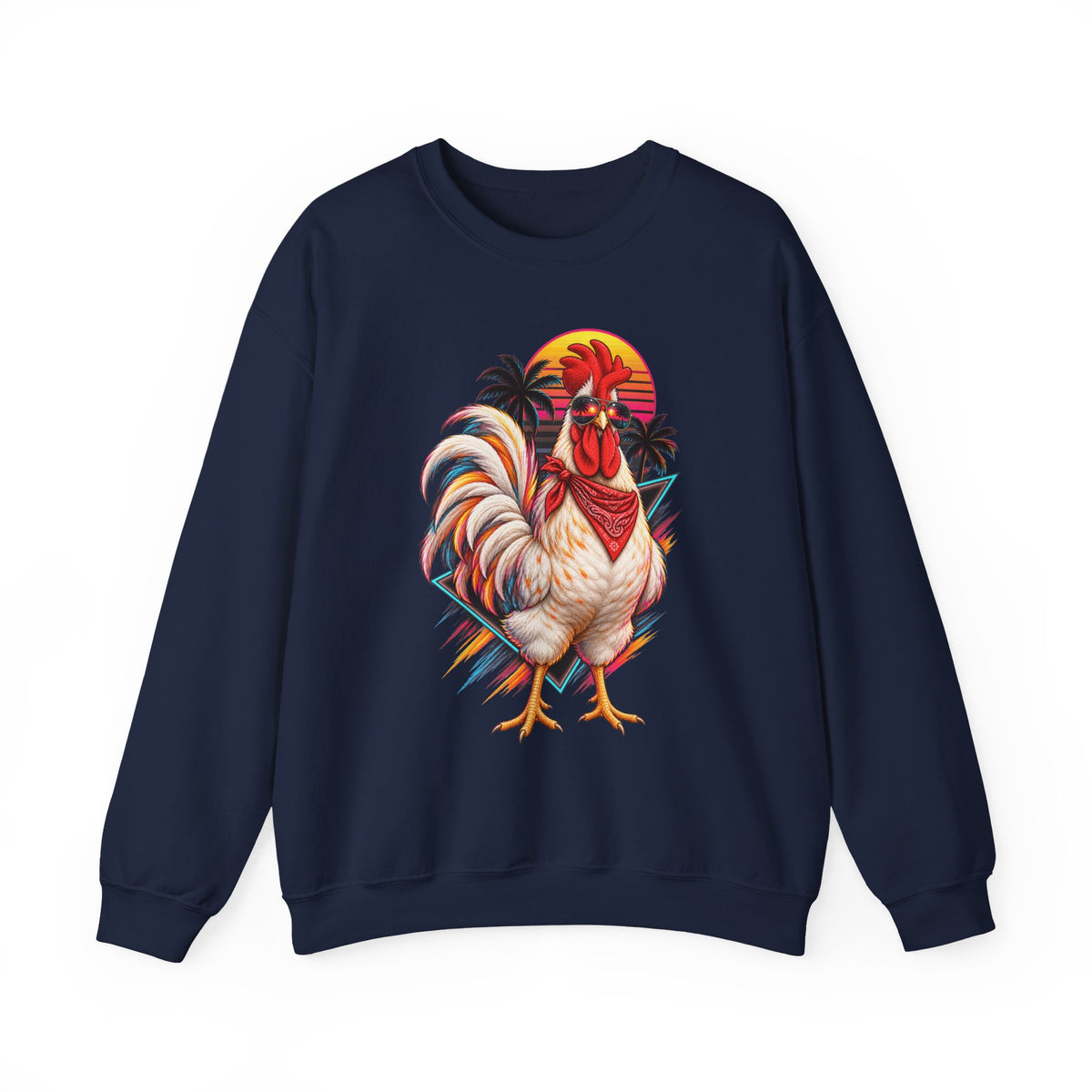 Rooster Sunset Crewneck Sweatshirt — Tropical Farm Rooster Graphic