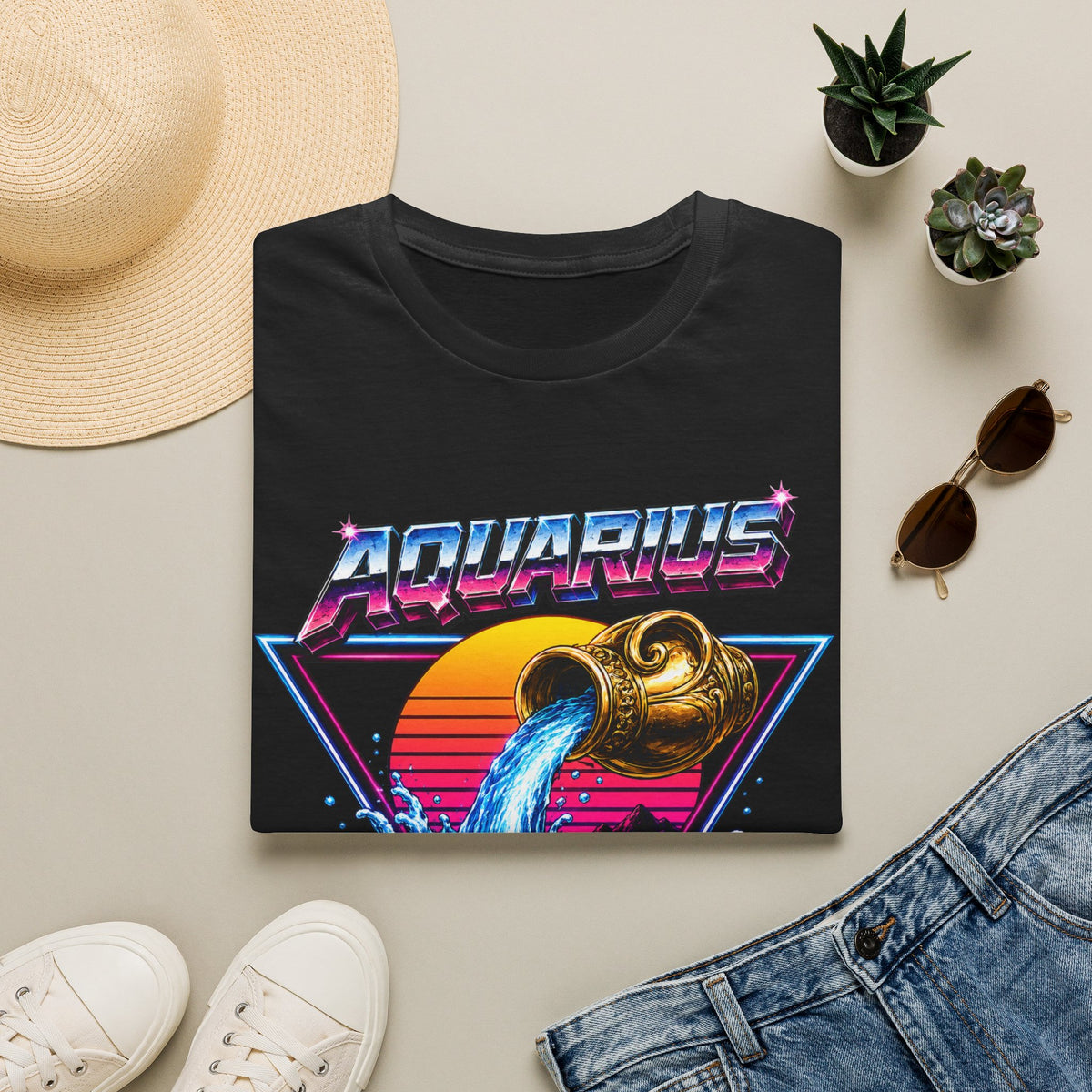 Aquarius Zodiac T‑Shirt — Retro Water Bearer Horoscope Tee