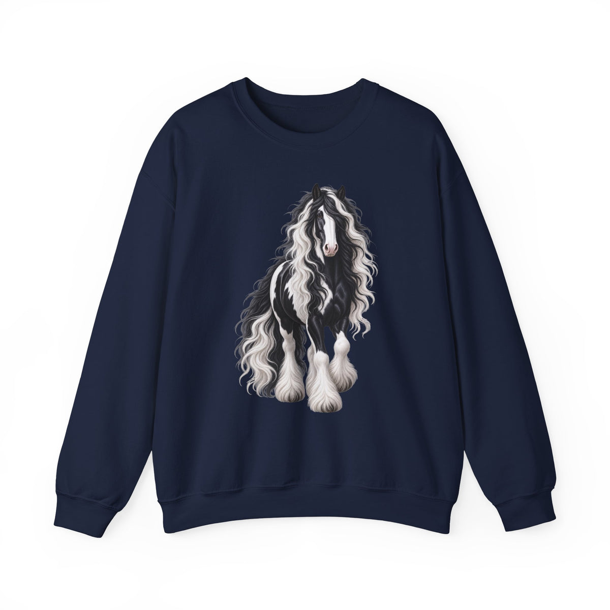 Gypsy Vanner Horse Crewneck Sweatshirt — Black & White Fluffy Pony Graphic