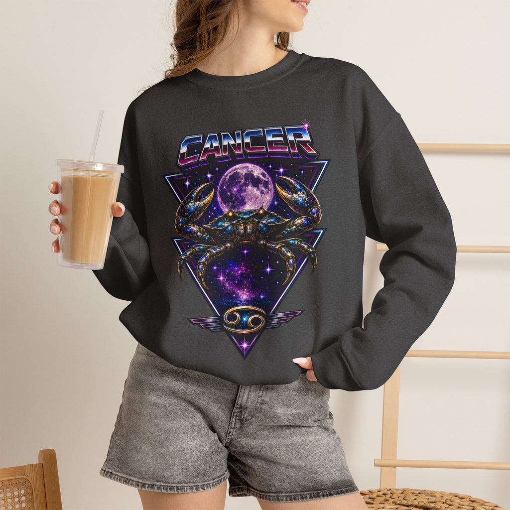 Cancer Zodiac Crewneck Sweatshirt — Retro Cosmic Crab Astrology Design
