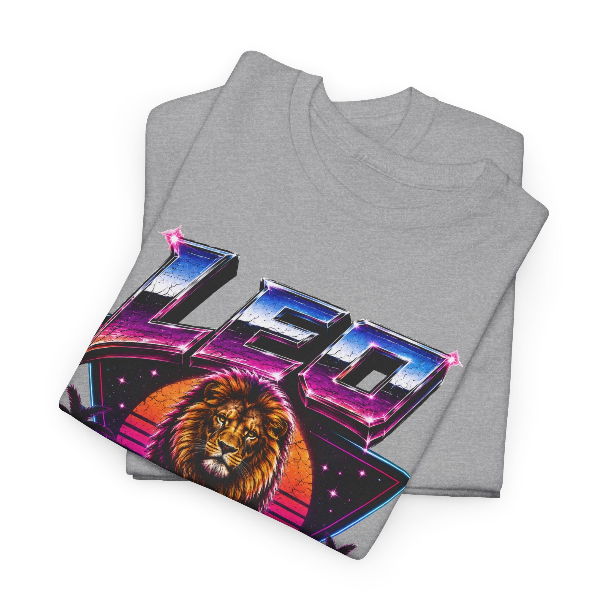 Leo Zodiac T‑Shirt — Retro Neon Lion Astrology Tee
