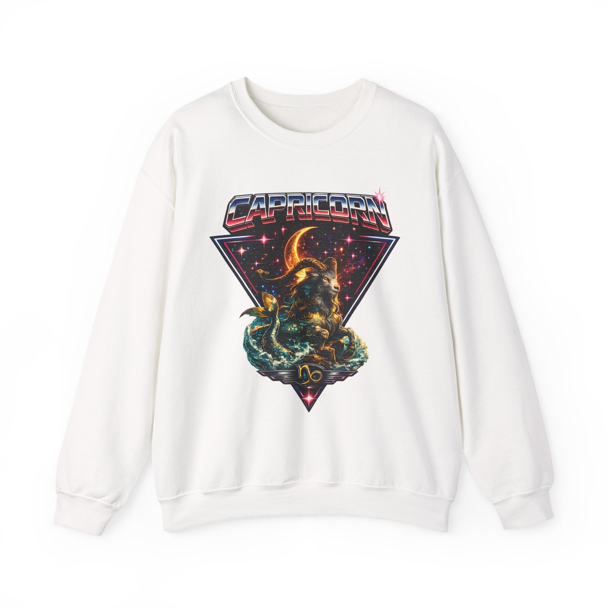 Capricorn Zodiac Crewneck Sweatshirt — Vintage Cosmic Goat Astro Tee