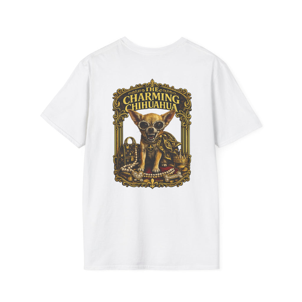 Chihuahua-Charming Chihuahua Graphic Tee — “The Charming Chihuahua” Cute Dog Lover T-Shirt --front and back print