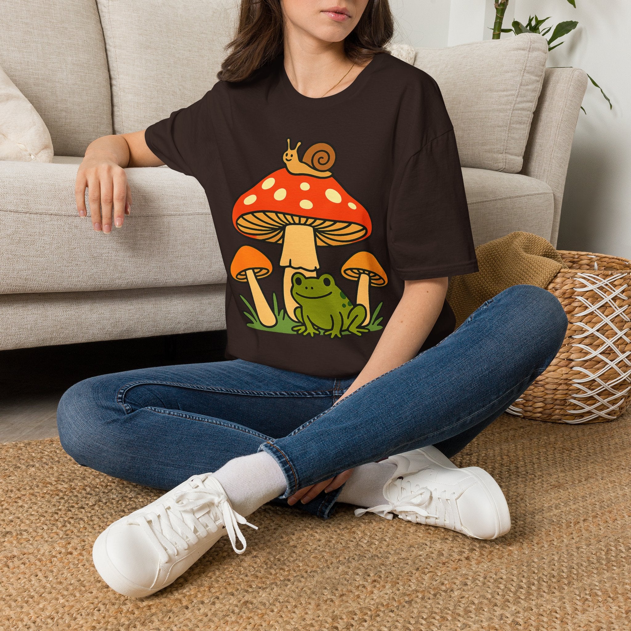 Mushroom Garden T-Shirt — Cute Snail & Frog Graphic Tee