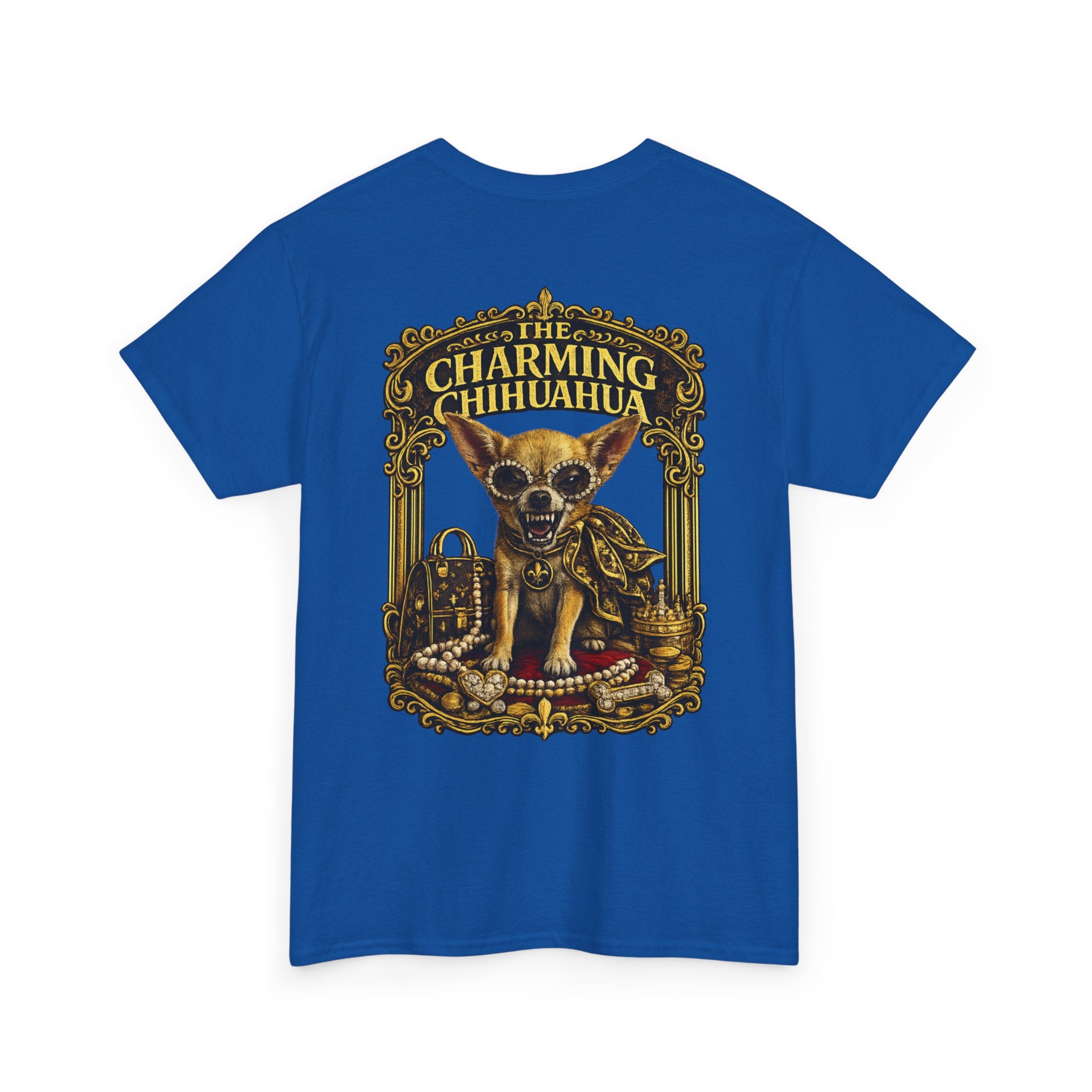 Chihuahua Crest Tee with back print — Vintage Chihuahua "THE CHARMNG CHIHUAHUA"