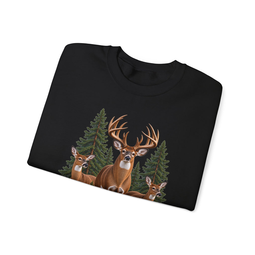 Deer Family Forest Crewneck Sweatshirt — Buck and Does Nature Graphic