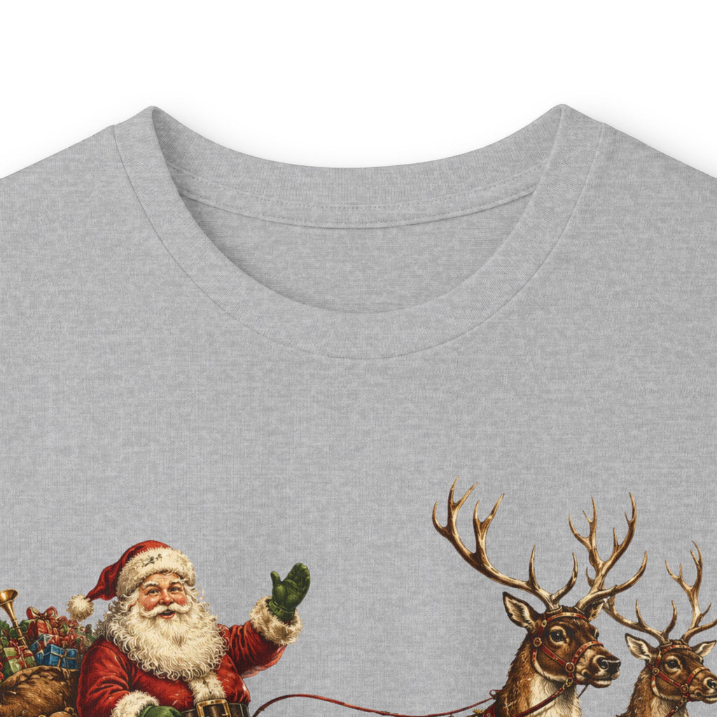 Santa Sleigh Long Sleeve Tee — Vintage Christmas Reindeer Shirt