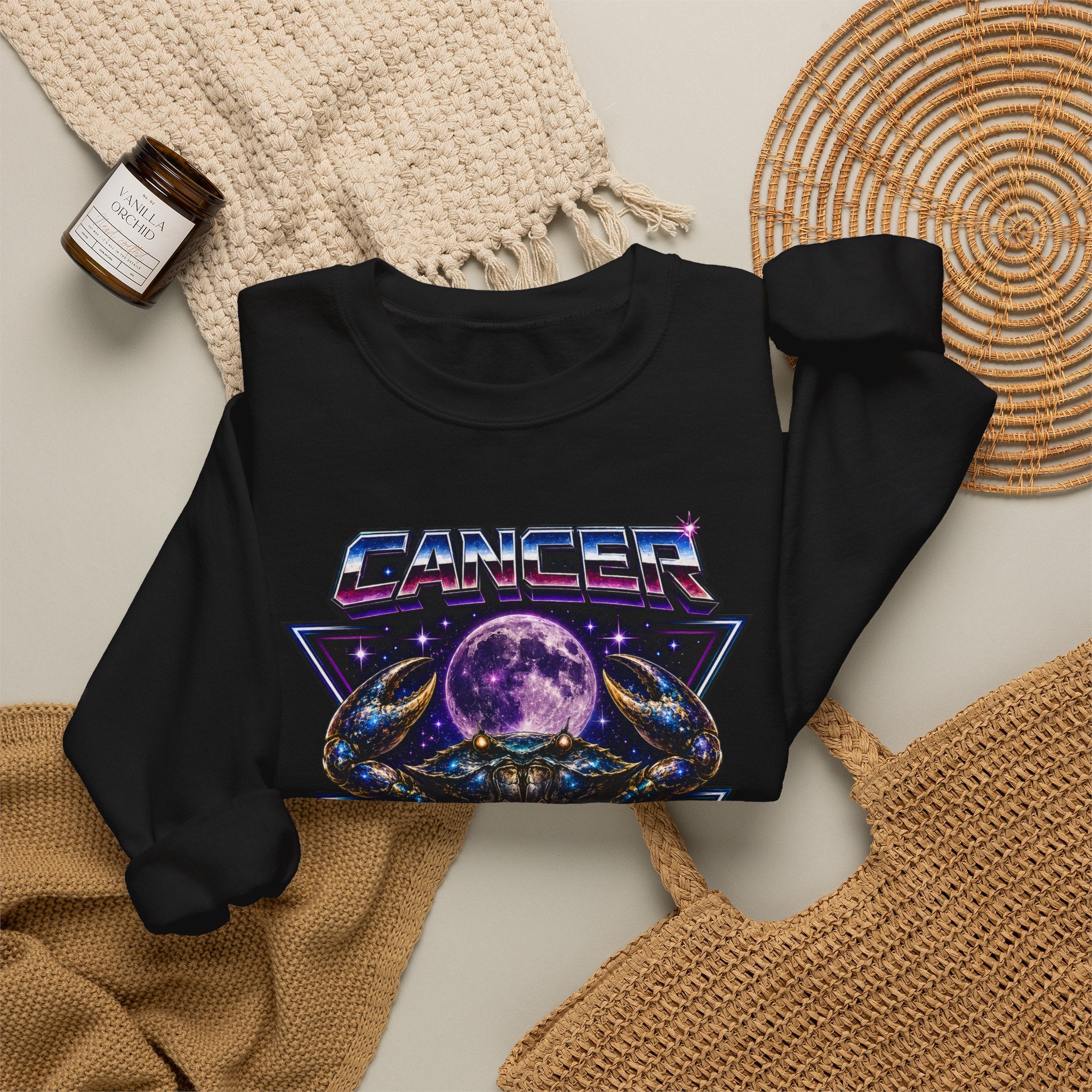 Cancer Zodiac Crewneck Sweatshirt — Retro Cosmic Crab Astrology Design