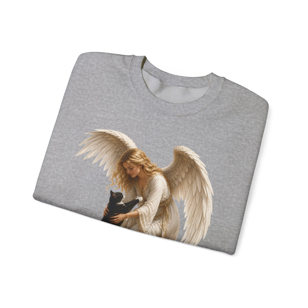 Angel Embrace cat Sweatshirt — Winged Guardian with Cat Graphic