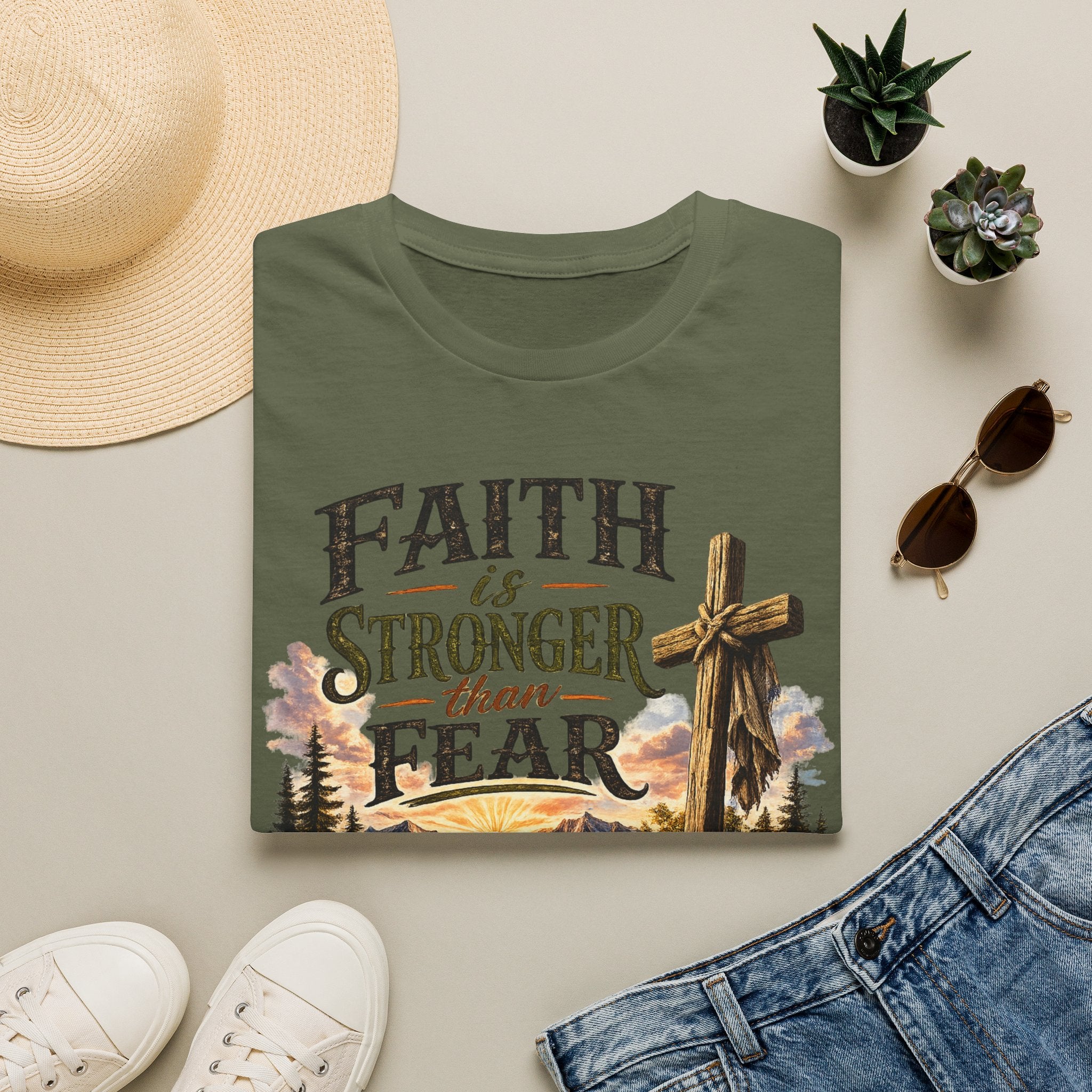 Faith Is Stronger Than Fear T-Shirt — Christian Cross Inspirational Tee