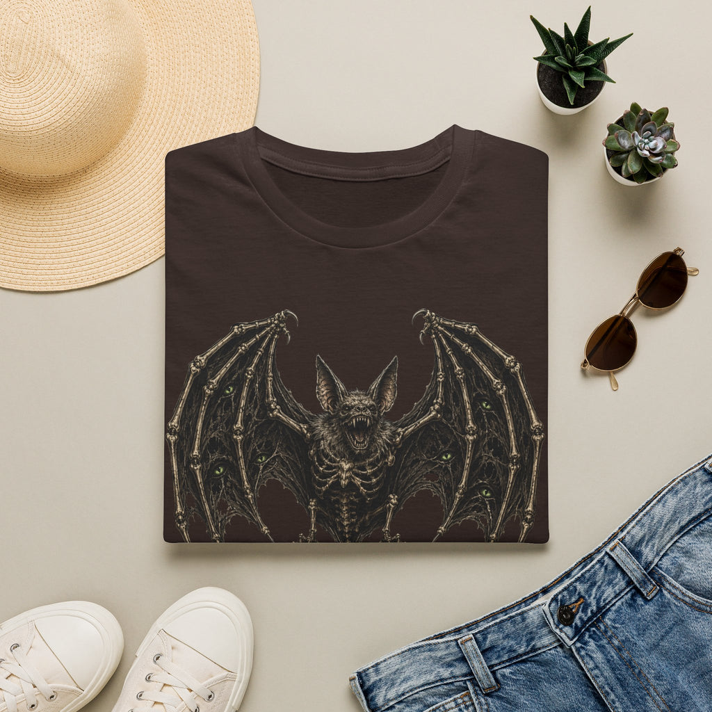 Gothic Skeletal Bat Graphic T-Shirt