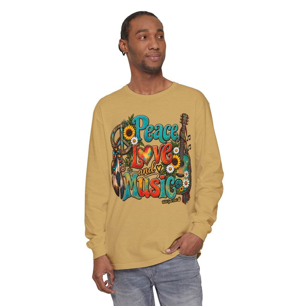 Peace Love and Music Long Sleeve Boho Style Tee