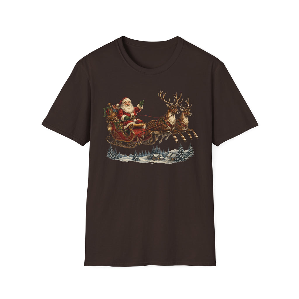 Santa Sleigh T-Shirt — Vintage Christmas Reindeer Holiday Tee