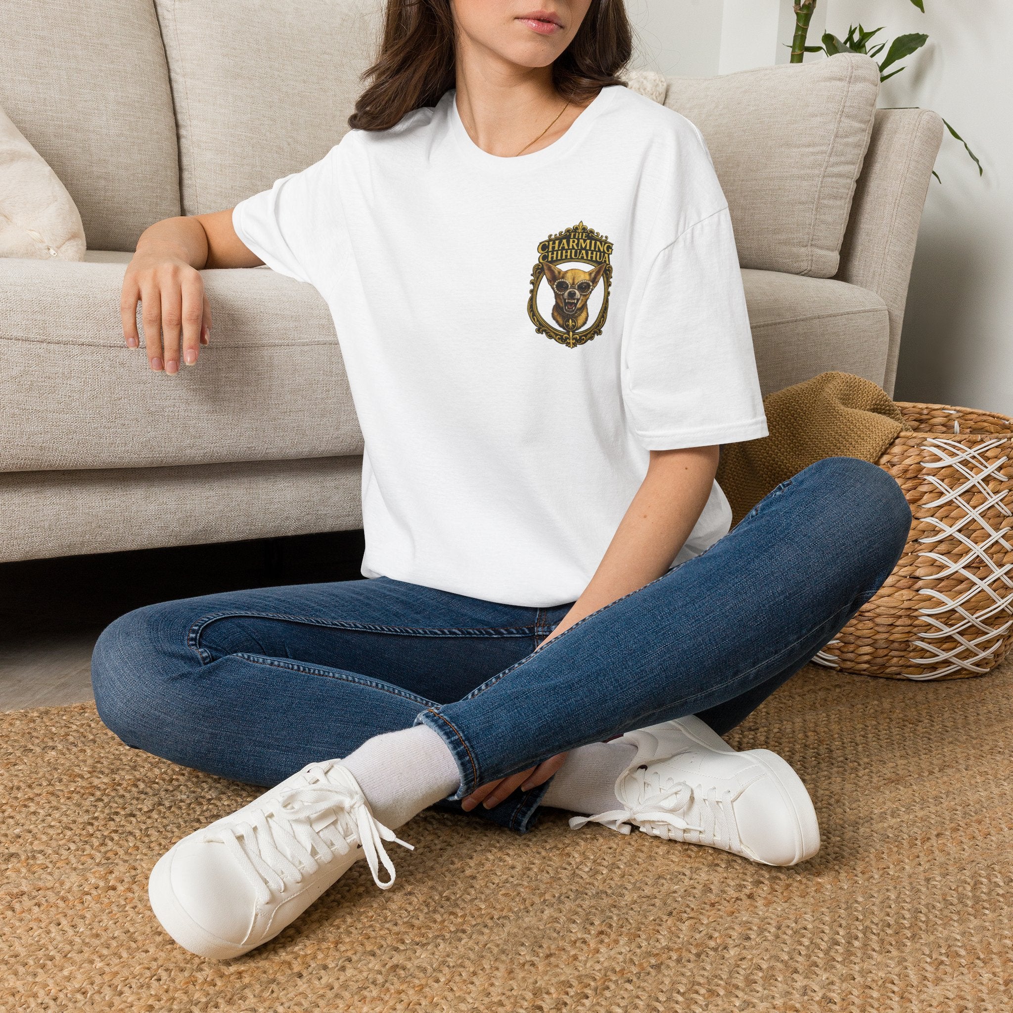 Chihuahua-Charming Chihuahua Graphic Tee — “The Charming Chihuahua” Cute Dog Lover T-Shirt --front and back print
