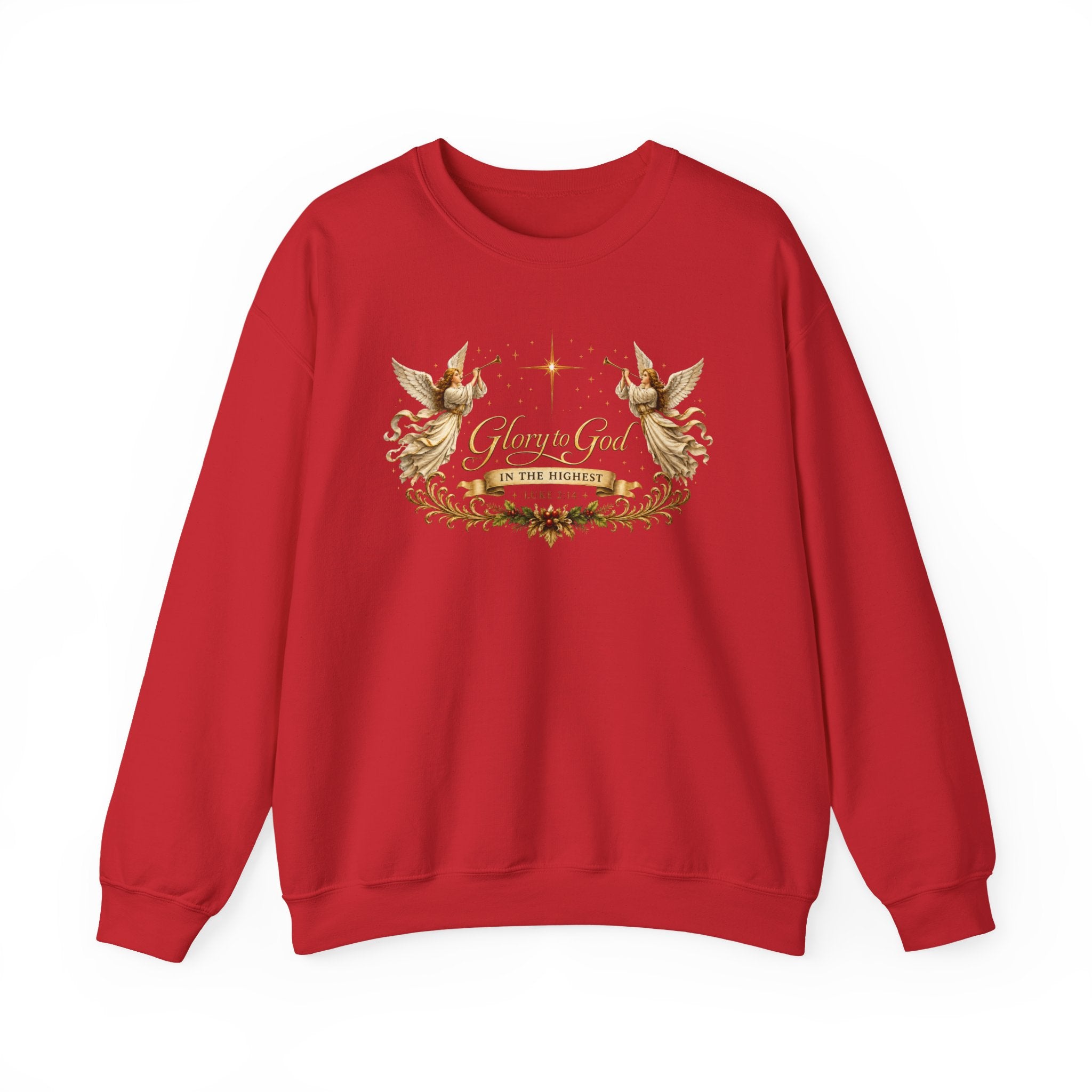 Glory to God Crewneck Sweatshirt — Angel Wings & Star Christian Holiday Pullover