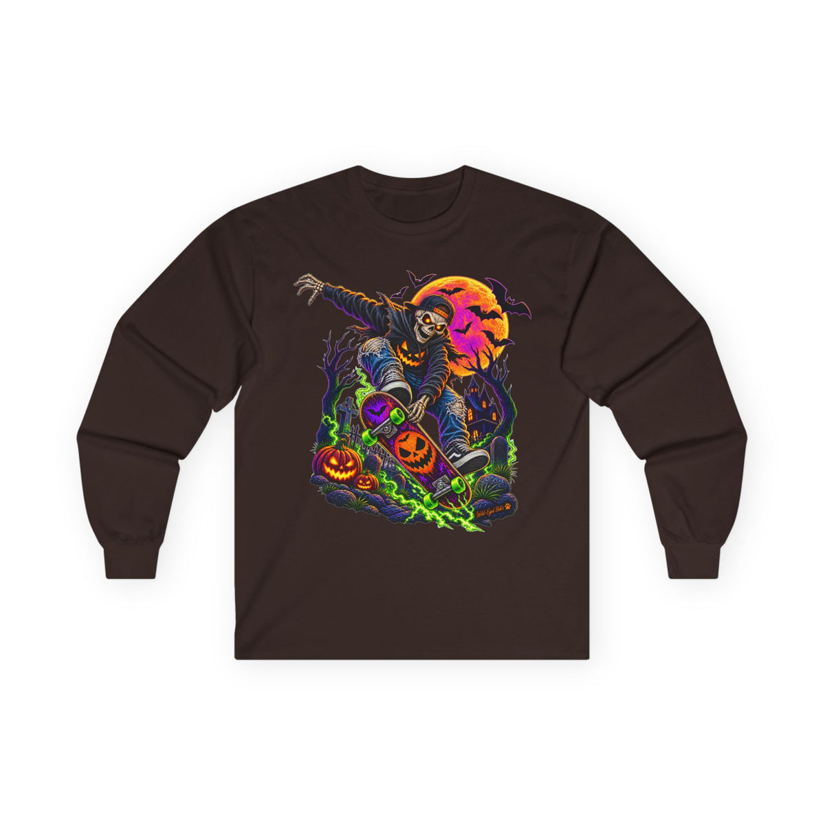 Halloween Skeleton Skateboarder Graphic Long Sleeve Tee