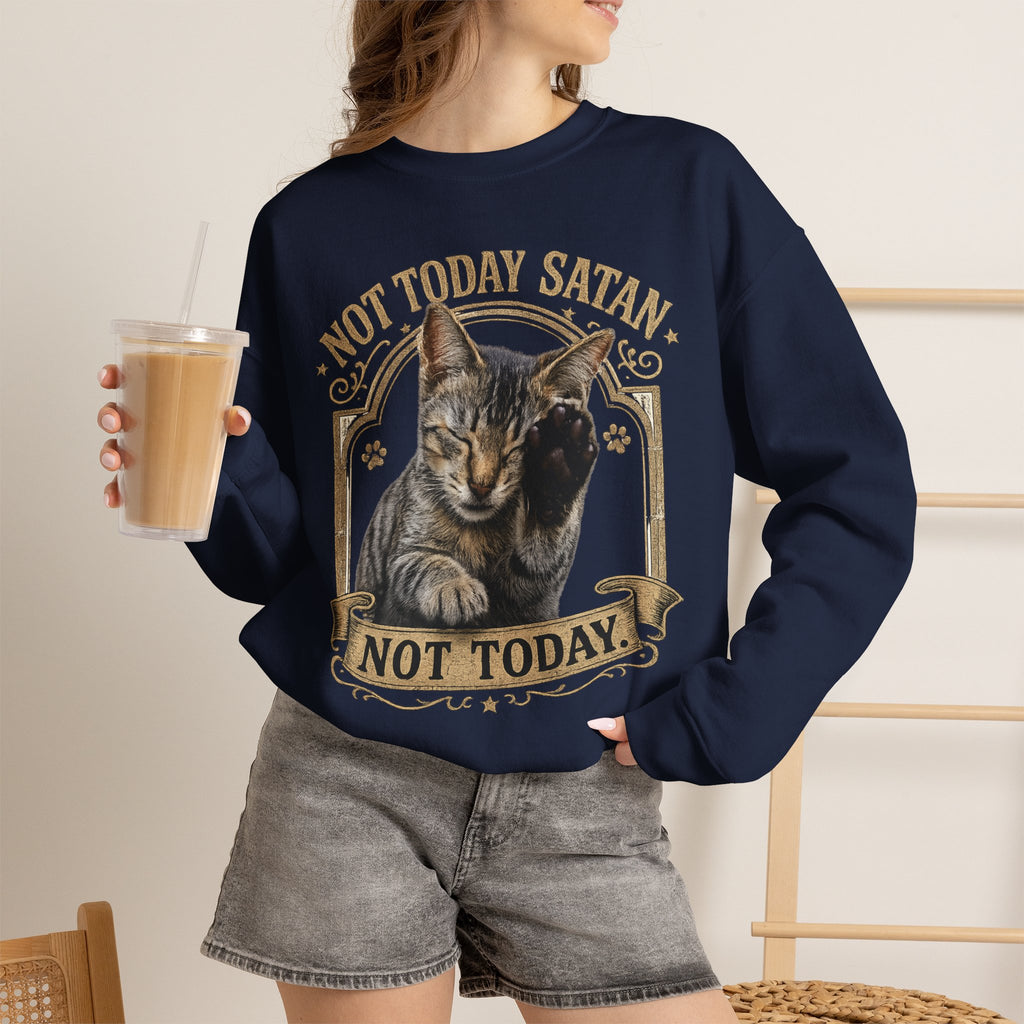 Not Today Satan Cat Sweatshirt – Funny Vintage Cat Crewneck