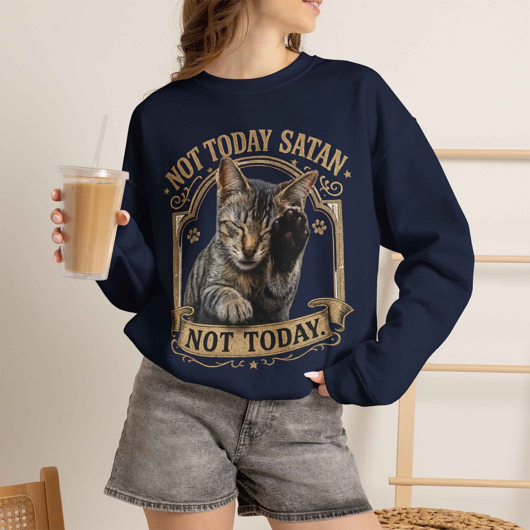 Not Today Satan Cat Sweatshirt – Funny Vintage Cat Crewneck