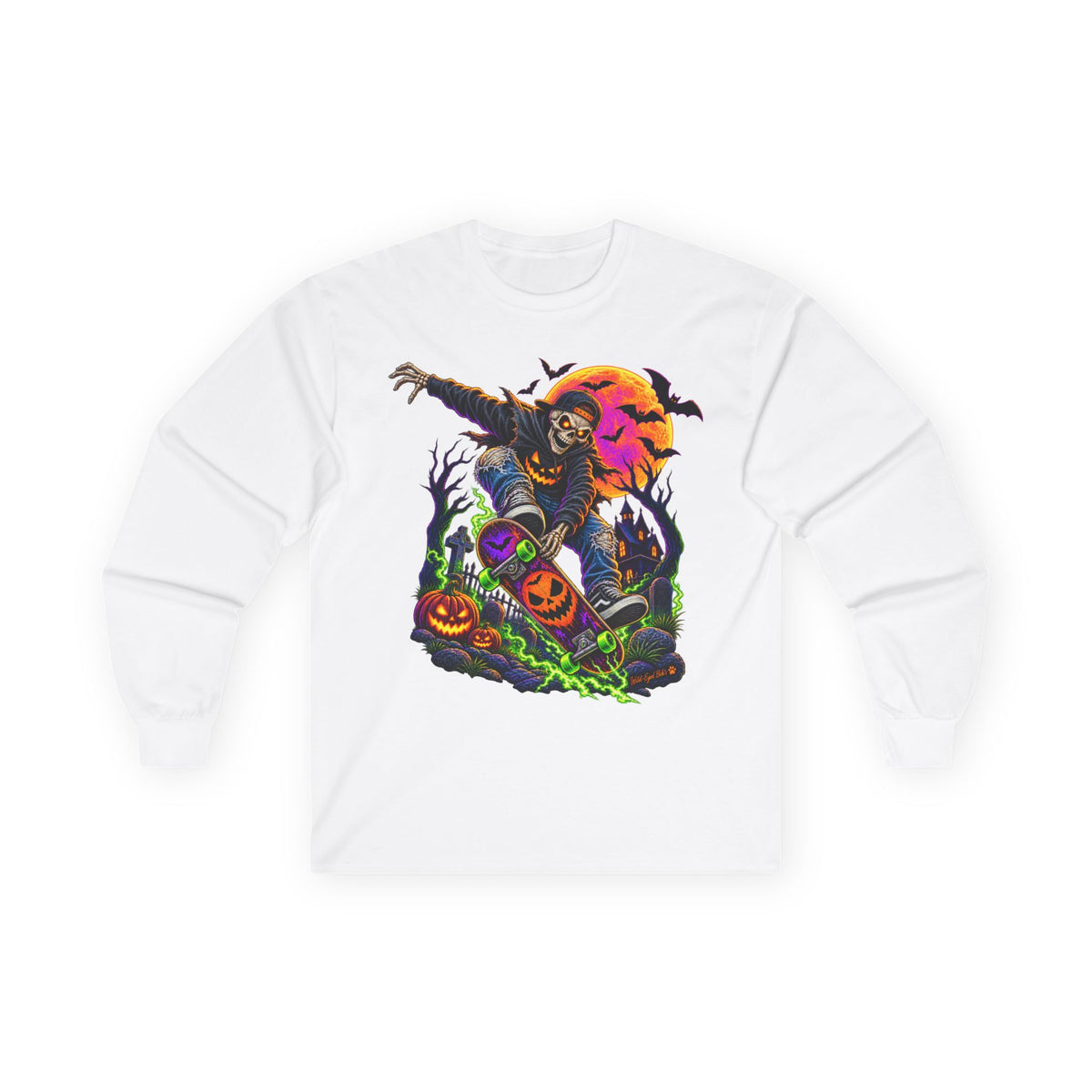 Halloween Skeleton Skateboarder Graphic Long Sleeve Tee