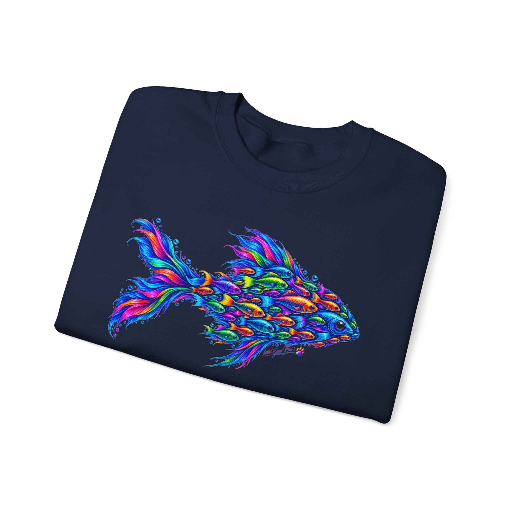 Colorful Fish Crewneck Sweatshirt — Vibrant Psychedelic Fish Graphic