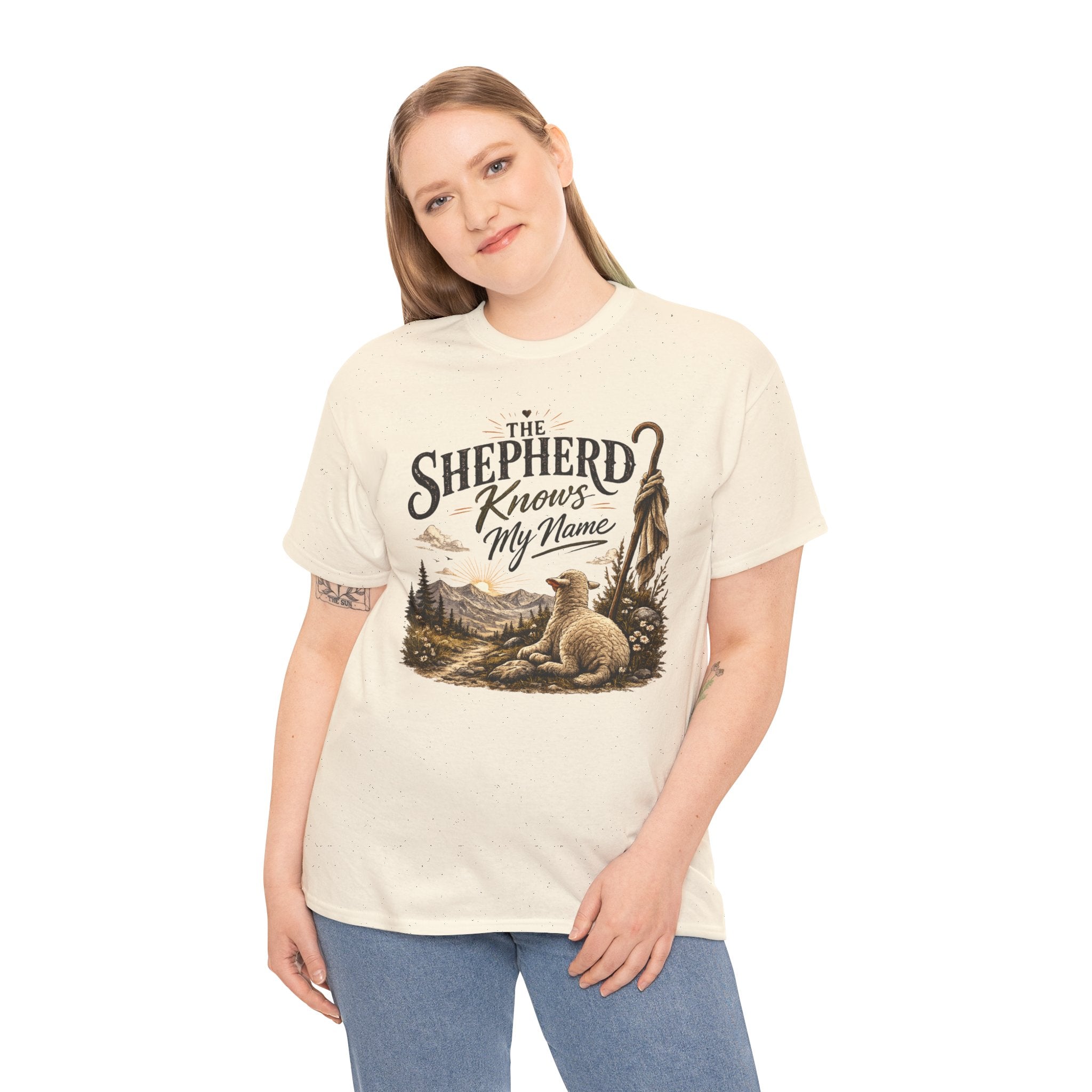 The Shepherd Knows My Name T‑Shirt — Christian Faith Tee with Shepherd & Sheep Design