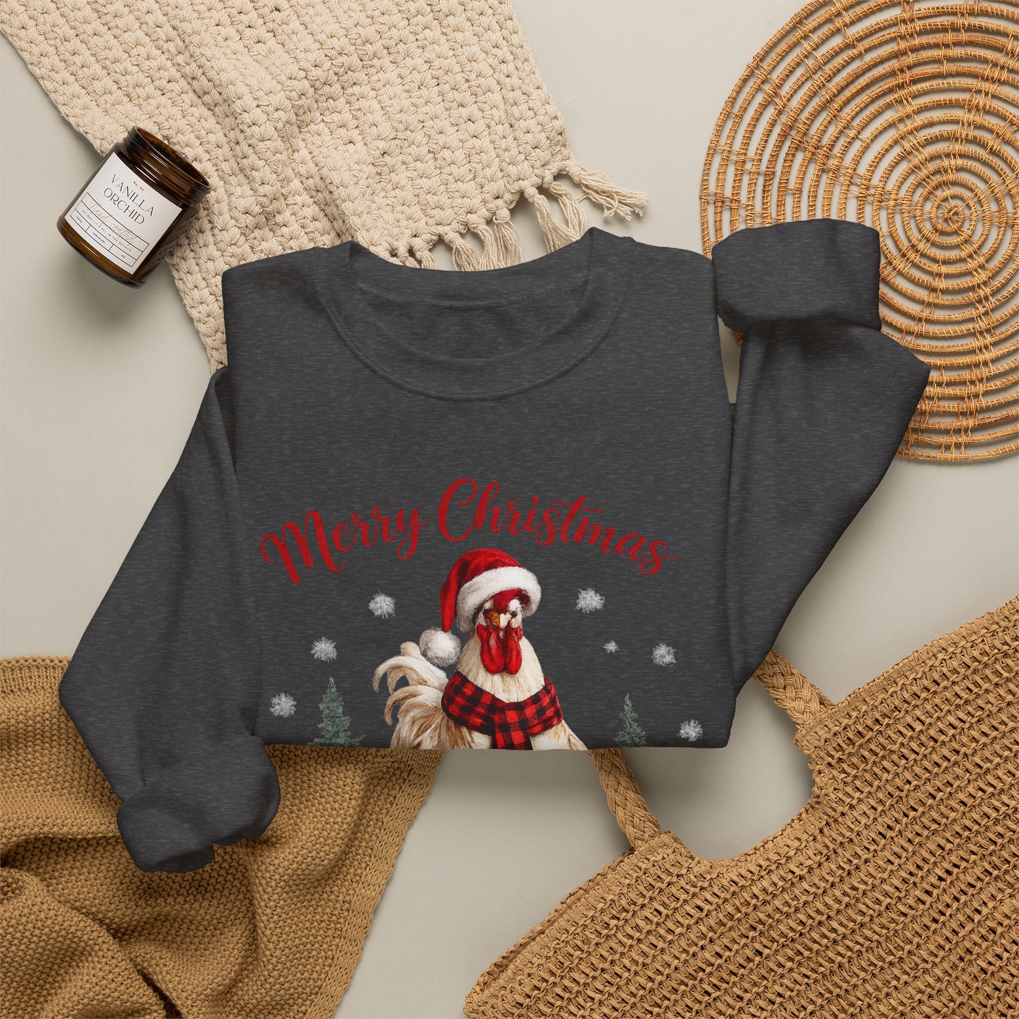 Christmas Rooster Sweatshirt - 'Merry Christmas' Festive Holiday Crewneck