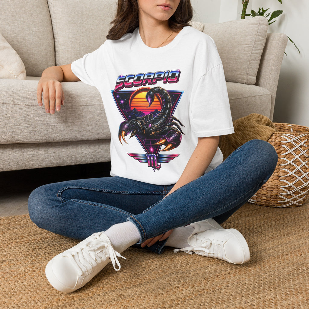 Scorpio Retro Sunset T‑Shirt — 80s Neon Scorpion Zodiac Tee
