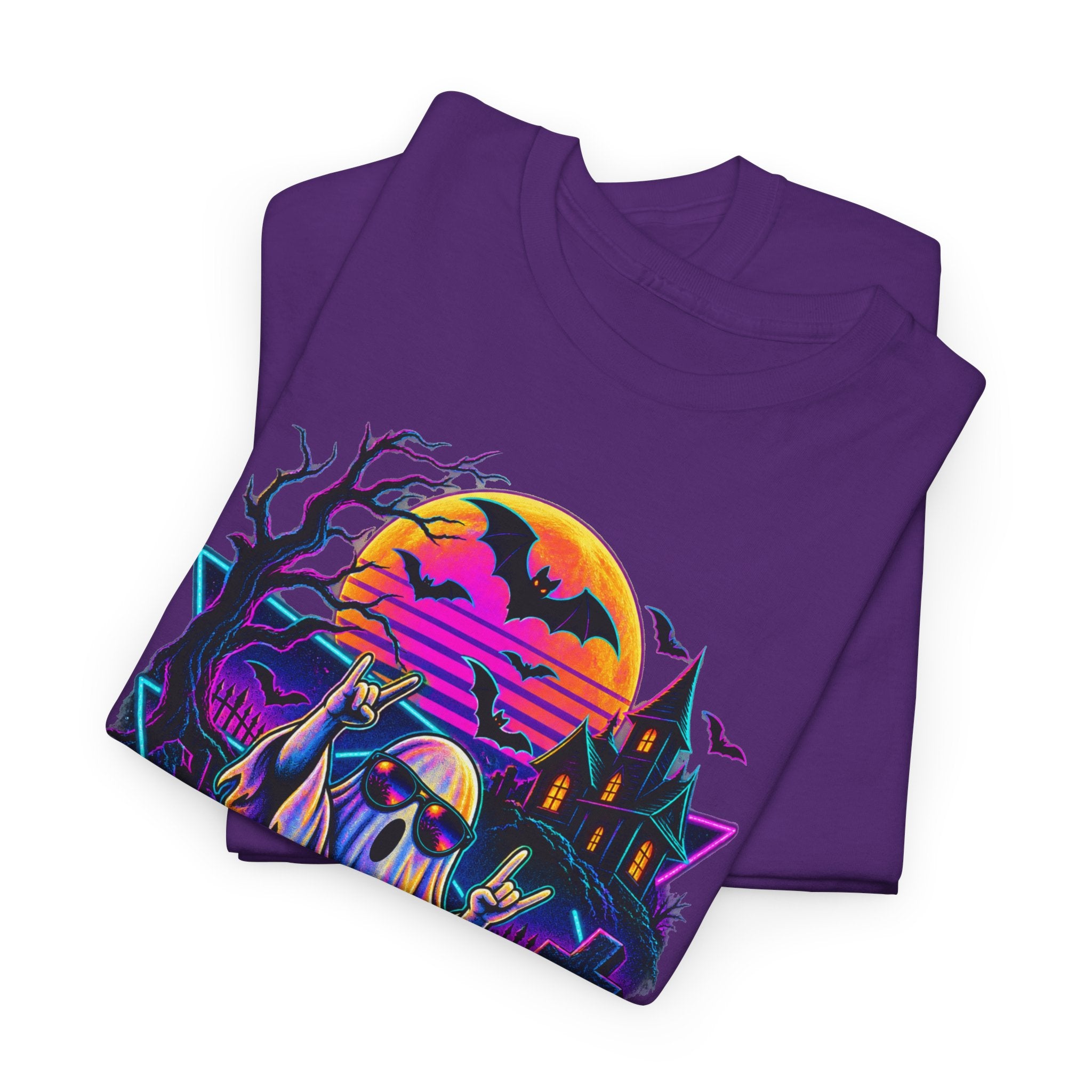 Halloween Neon Ghost Tee — Retro Spooky Pumpkin Graphic Shirt